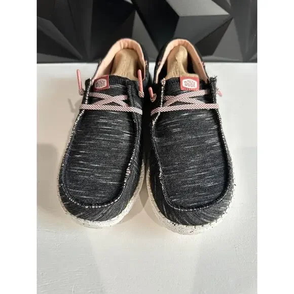 Hey Dude Womens Wendy Funk Jersey Black Pink Slip On Shoes Size 7 - Picture 8 of 13